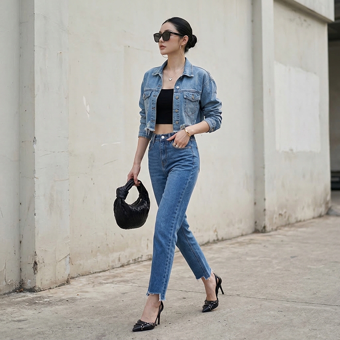 Quần jean baggy LOREN xẻ tua xanh B5388
