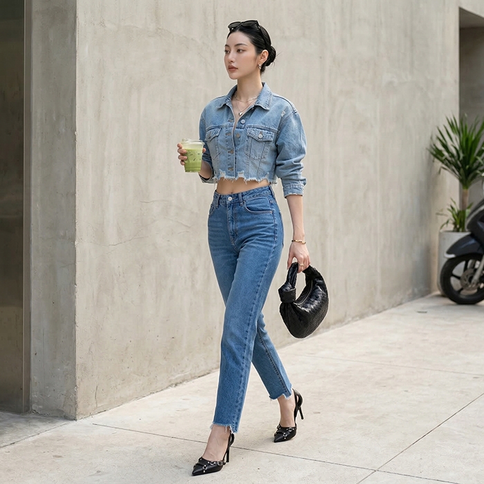 Quần jean baggy LOREN xẻ tua xanh B5388