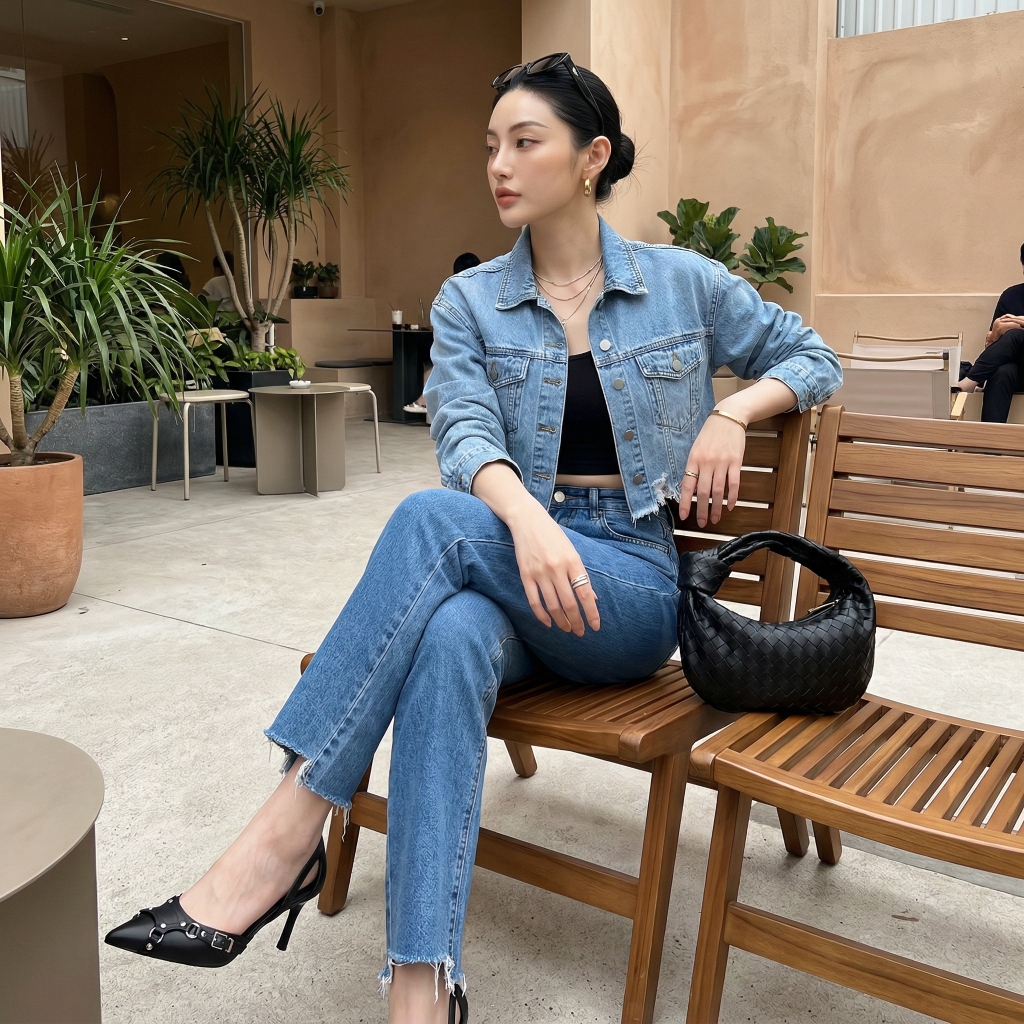 Quần jean baggy LOREN xẻ tua xanh B5388