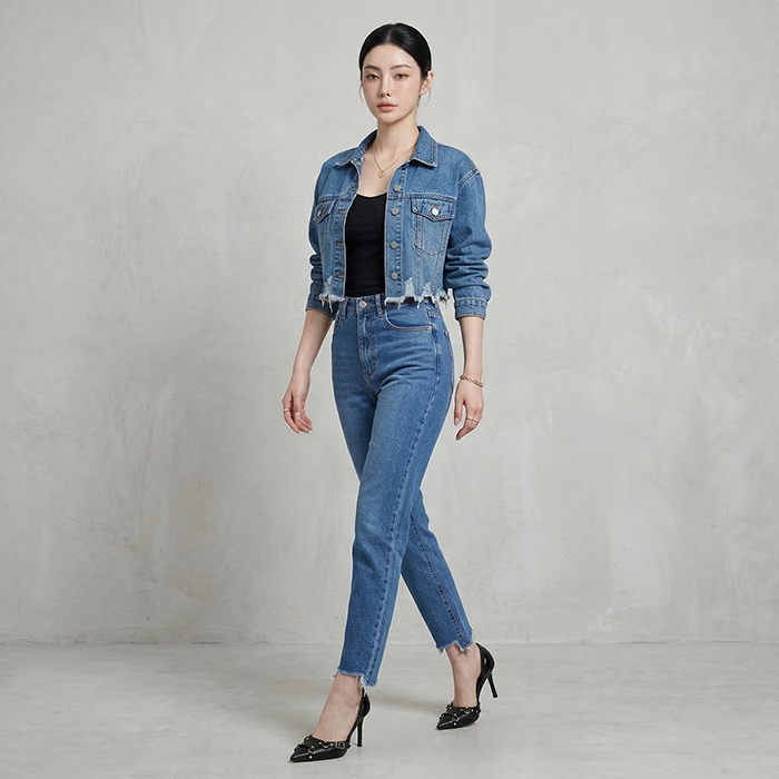 Quần jean baggy LOREN xẻ tua xanh B5388