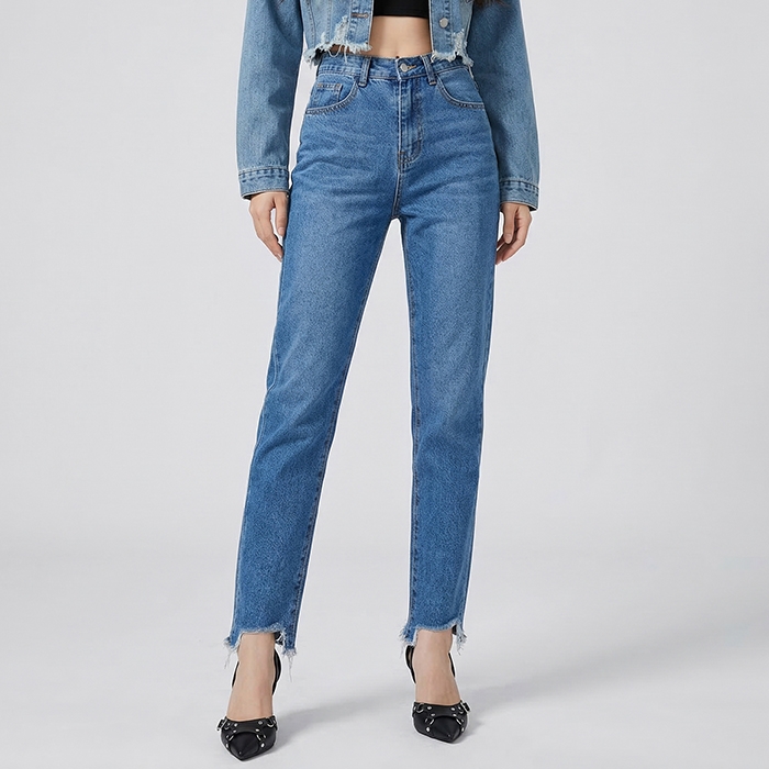 Quần jean baggy LOREN xẻ tua xanh B5388