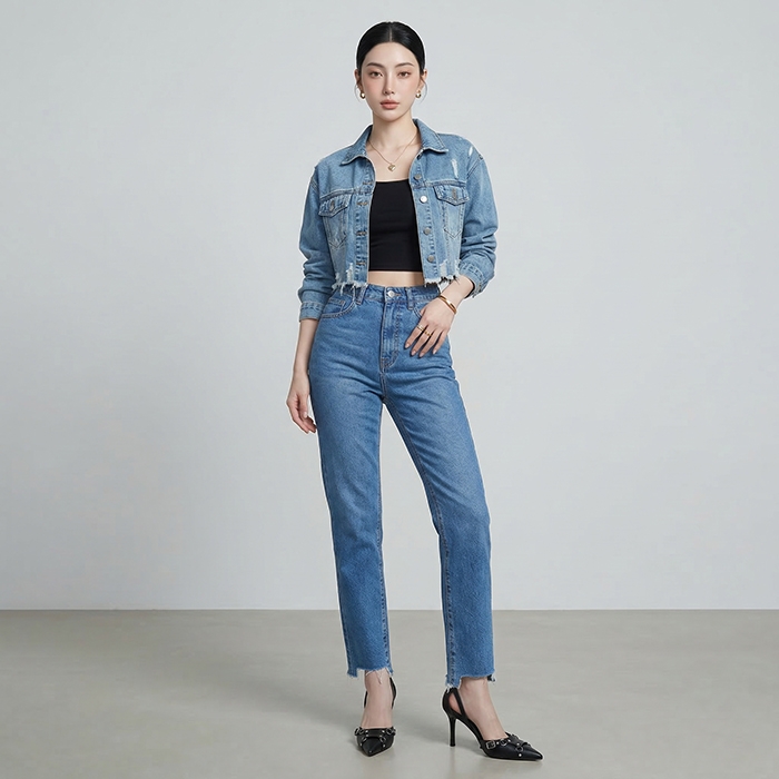 Quần jean baggy LOREN xẻ tua xanh B5388
