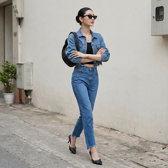 Quần jean baggy LOREN xẻ tua xanh B5388