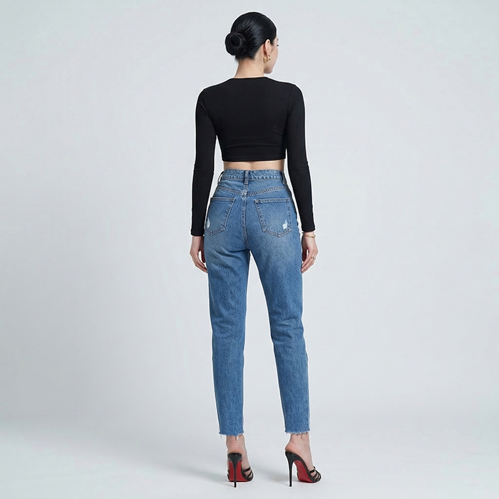 Quần jean baggy LOREN rách tua xanh B5389