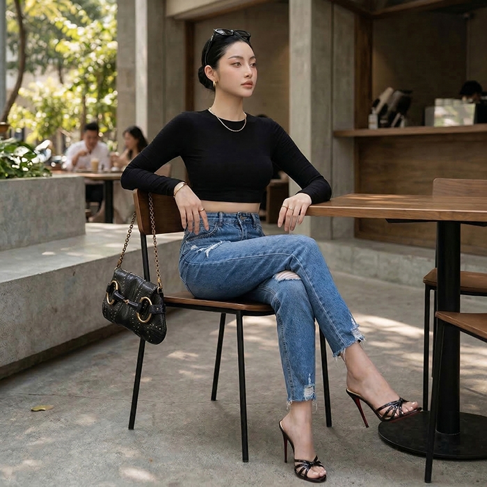 Quần jean baggy LOREN rách tua xanh B5389