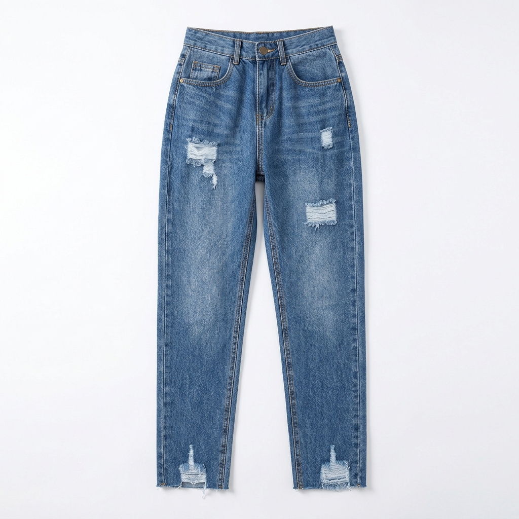 Quần jean baggy LOREN rách tua xanh B5389