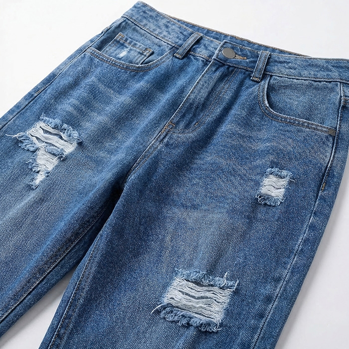 Quần jean baggy LOREN rách tua xanh B5389