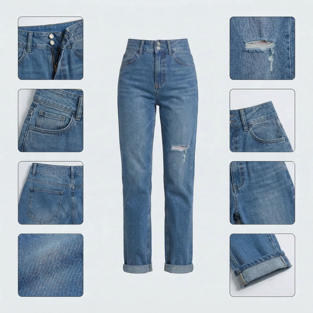 Quần jean baggy LOREN rách tua xanh B5390