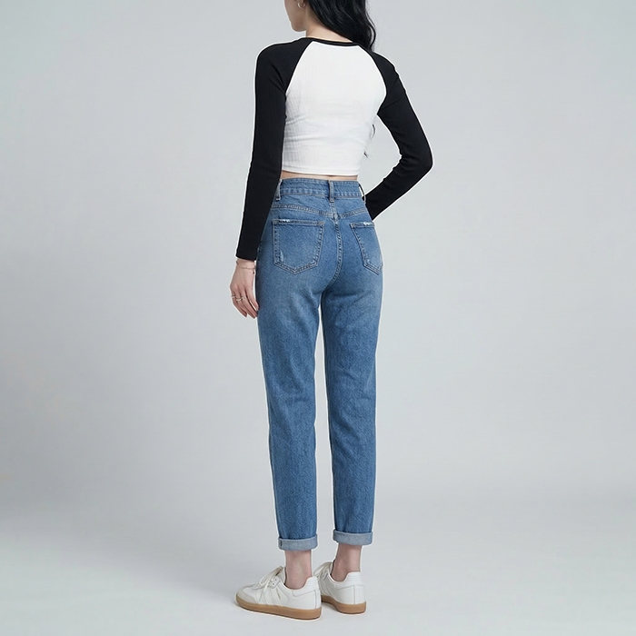 Quần jean baggy LOREN rách tua xanh B5390