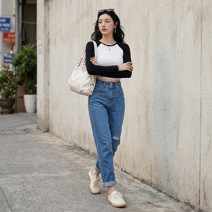 Quần jean baggy LOREN rách tua xanh B5390