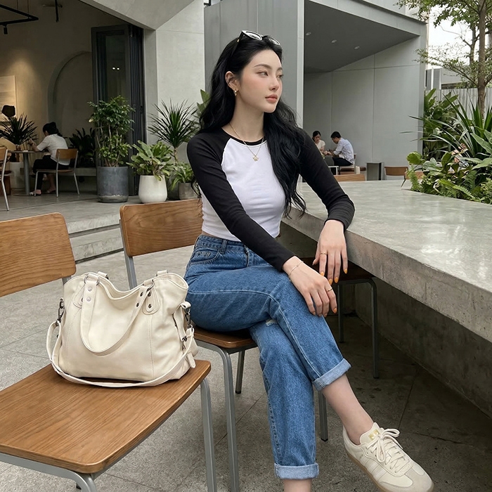 Quần jean baggy LOREN rách tua xanh B5390