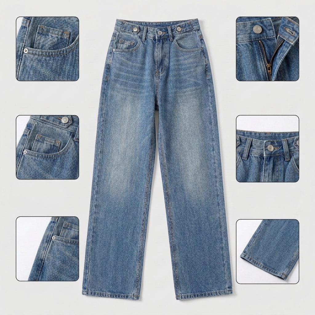 Quần jean ống rộng LOREN trơn xanh B5422