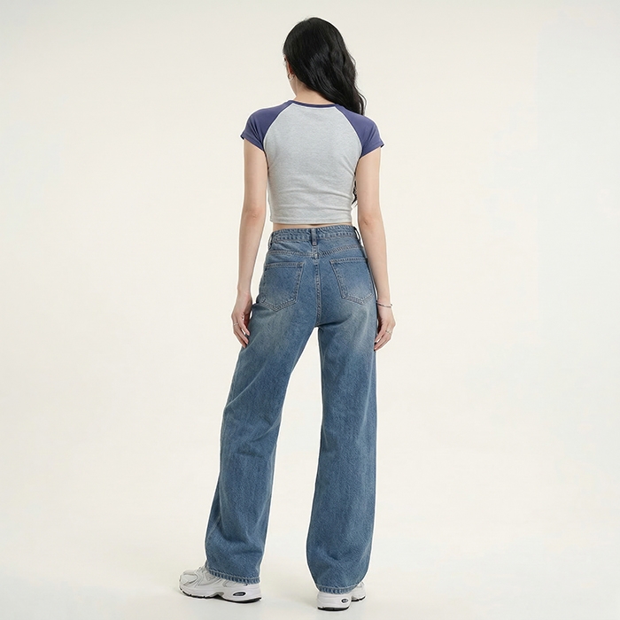 Quần jean ống rộng LOREN trơn xanh B5422