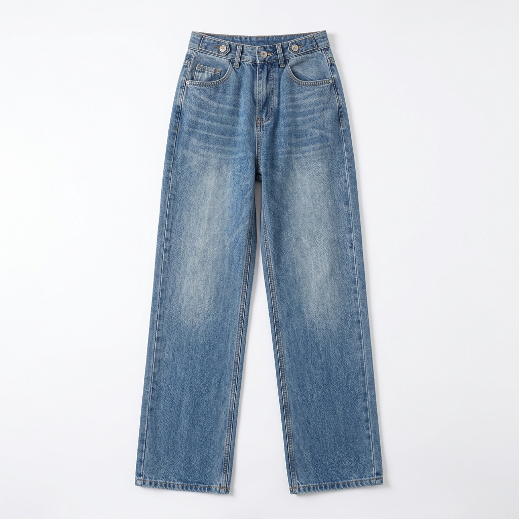 Quần jean ống rộng LOREN trơn xanh B5422