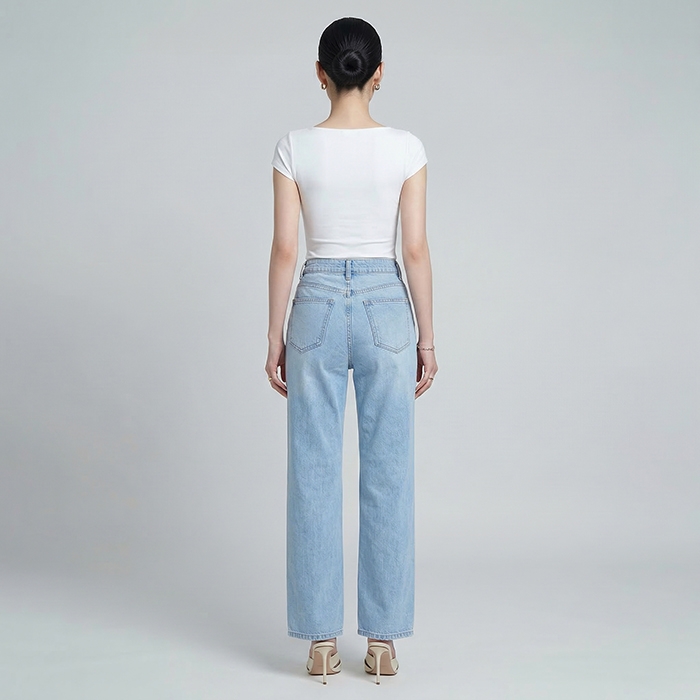 Quần jean ống rộng LOREN rách gối xanh B5431