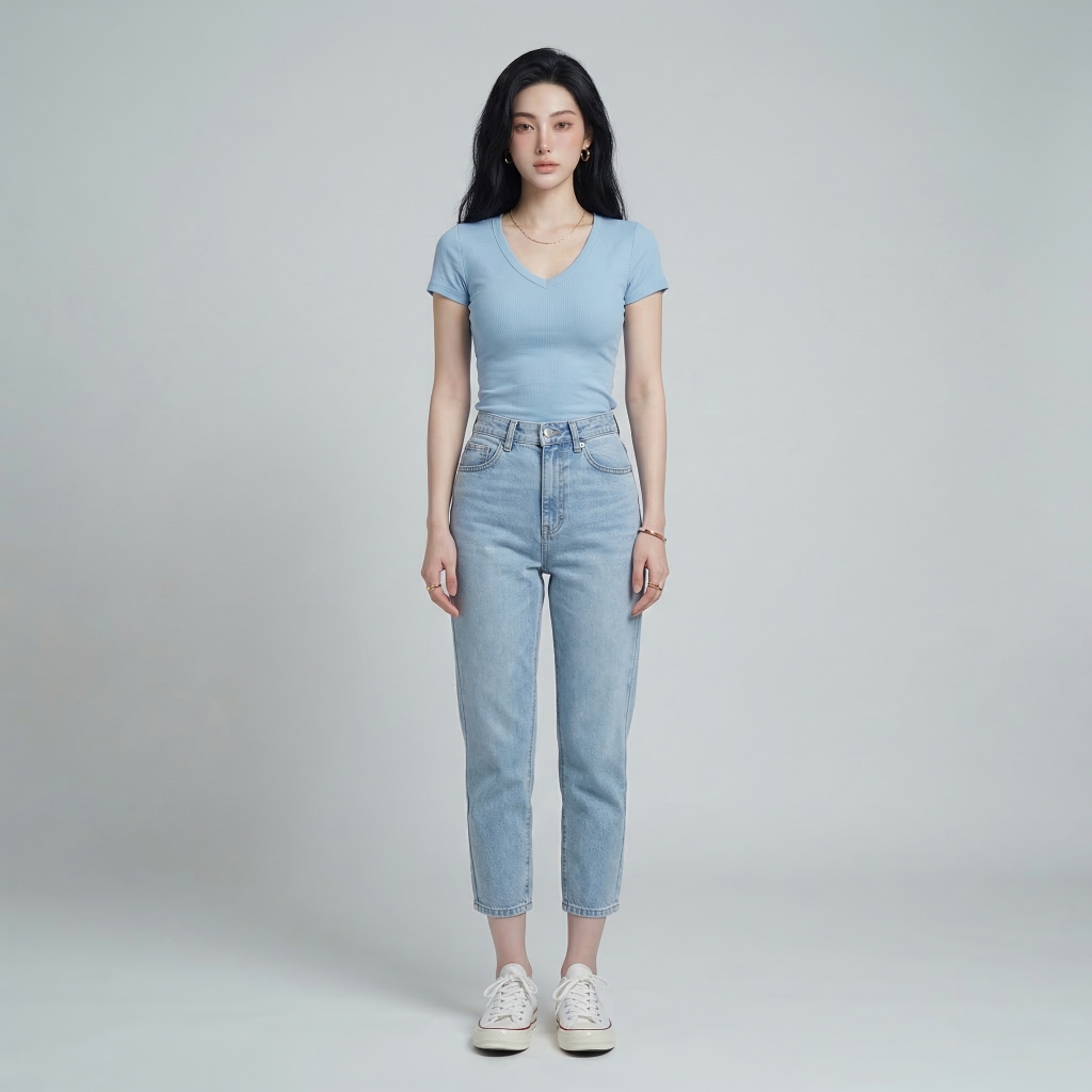 Quần jean baggy LOREN trơn xanh B5432