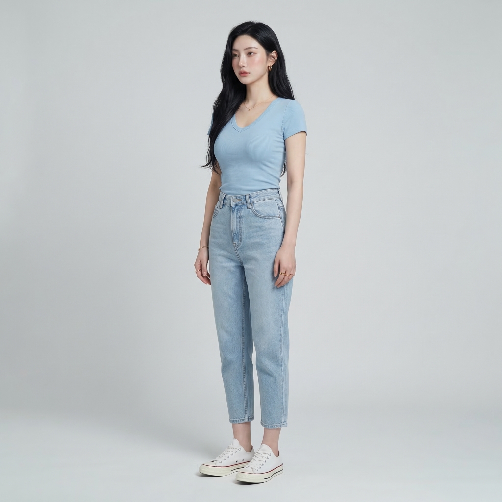 Quần jean baggy LOREN trơn xanh B5432