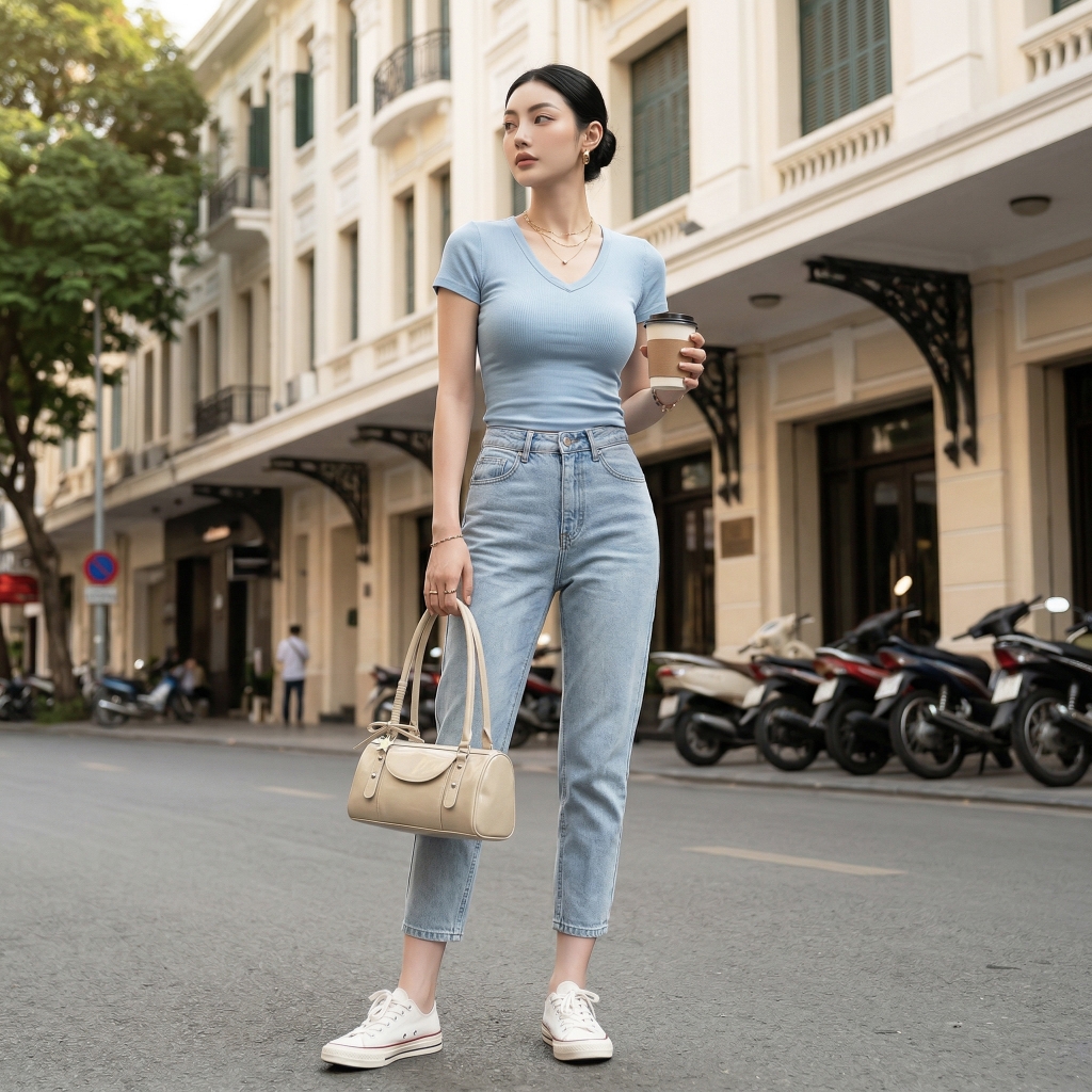 Quần jean baggy LOREN trơn xanh B5432