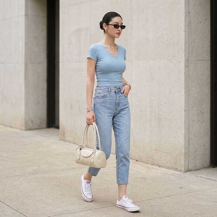 Quần jean baggy LOREN trơn xanh B5432