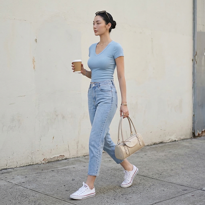 Quần jean baggy LOREN trơn xanh B5432