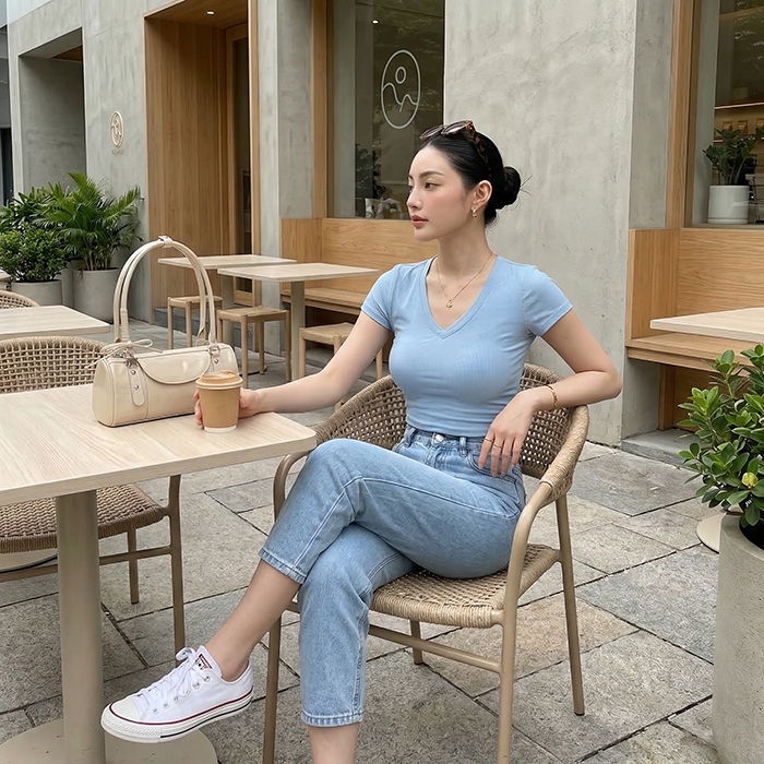 Quần jean baggy LOREN trơn xanh B5432