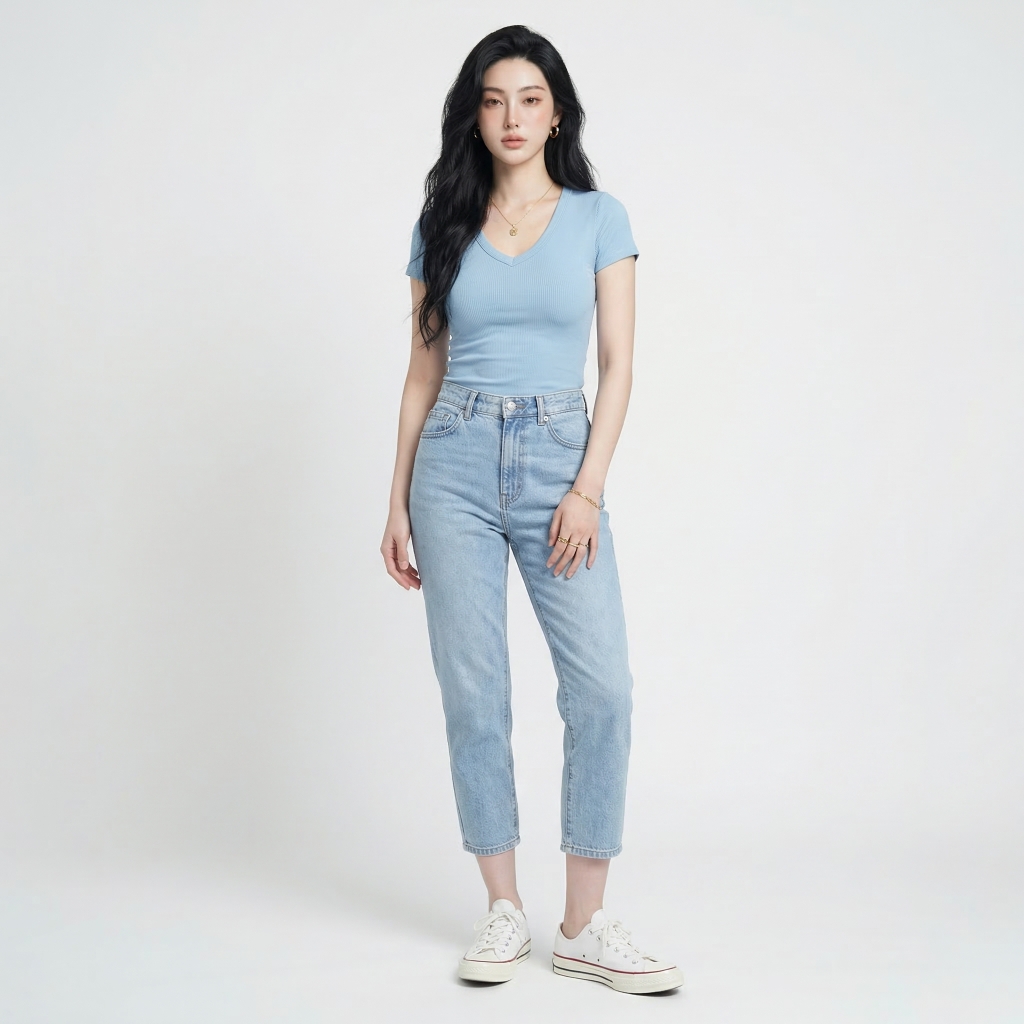 Quần jean baggy LOREN trơn xanh B5432