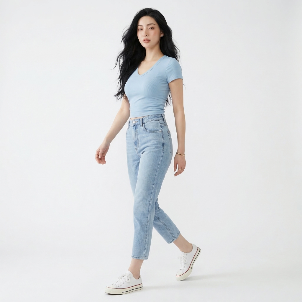 Quần jean baggy LOREN trơn xanh B5432