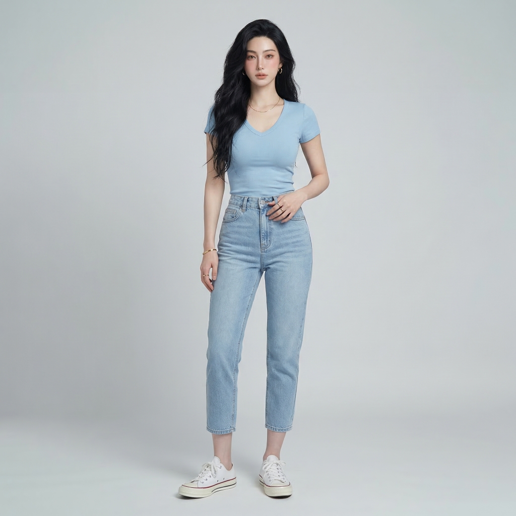 Quần jean baggy LOREN trơn xanh B5432