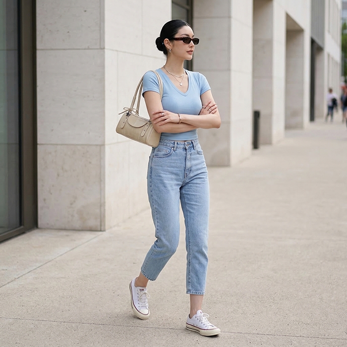 Quần jean baggy LOREN trơn xanh B5432