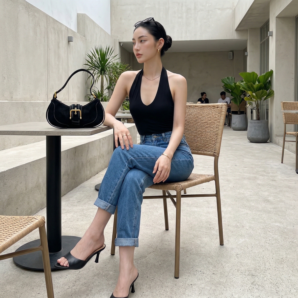 Quần jean baggy LOREN trơn tua xanh B5591