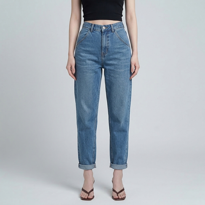 Quần jean baggy LOREN trơn tua xanh B5591