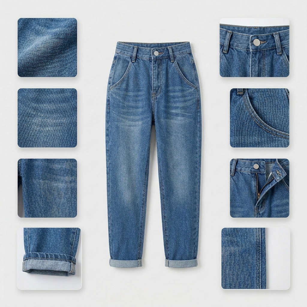 Quần jean baggy LOREN trơn tua xanh B5592