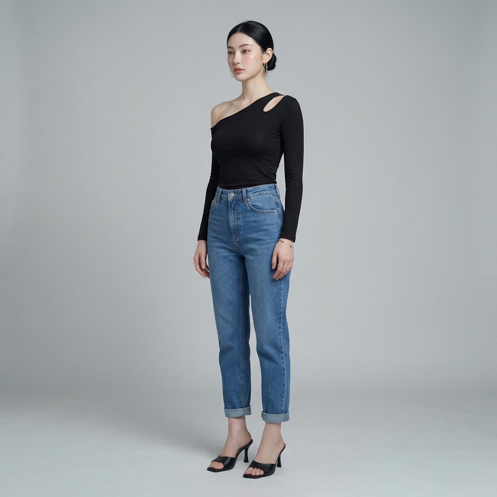 Quần jean baggy LOREN trơn tua xanh B5592