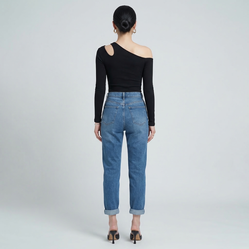 Quần jean baggy LOREN trơn tua xanh B5592