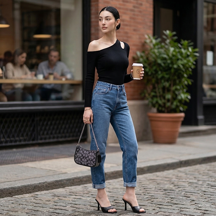 Quần jean baggy LOREN trơn tua xanh B5592