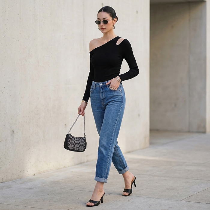 Quần jean baggy LOREN trơn tua xanh B5592