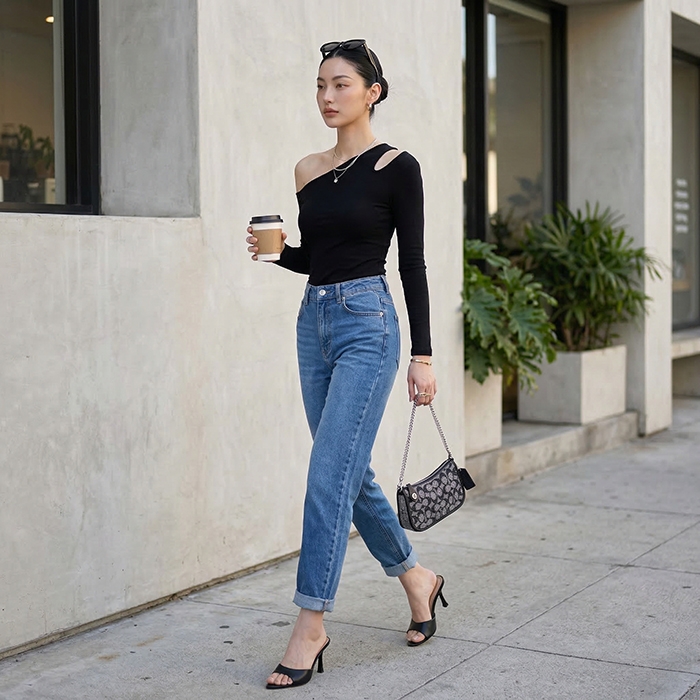 Quần jean baggy LOREN trơn tua xanh B5592