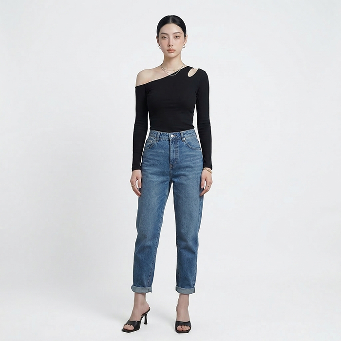 Quần jean baggy LOREN trơn tua xanh B5592