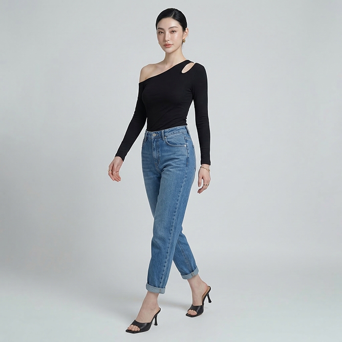Quần jean baggy LOREN trơn tua xanh B5592