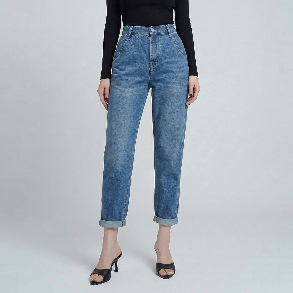 Quần jean baggy LOREN trơn tua xanh B5592