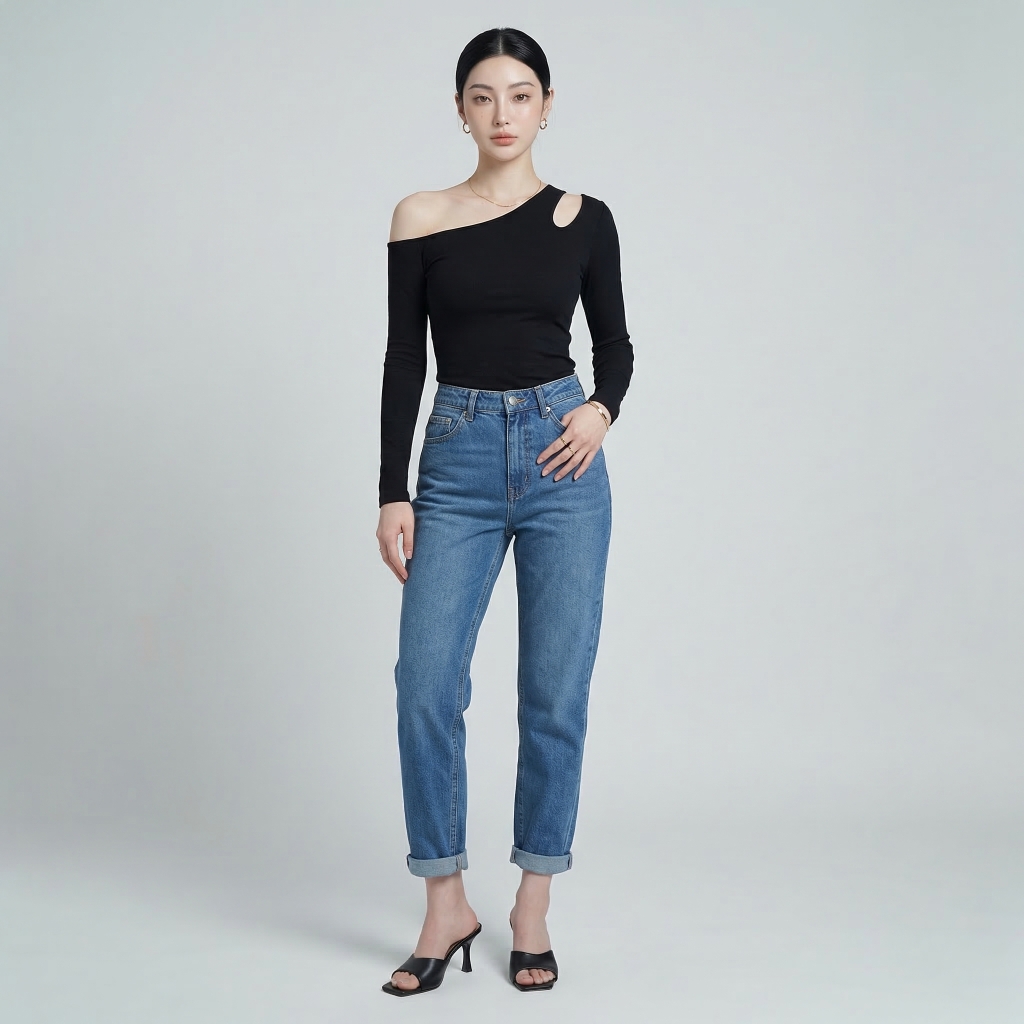 Quần jean baggy LOREN trơn tua xanh B5592