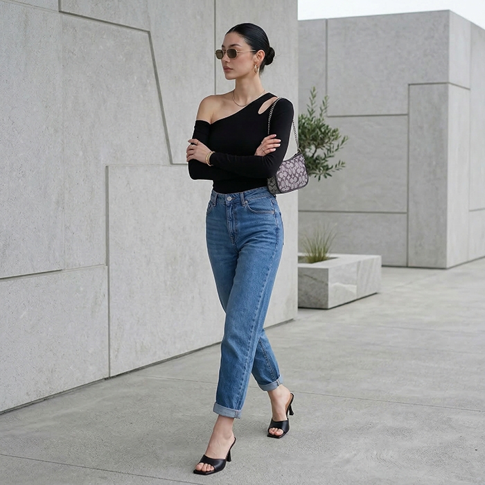 Quần jean baggy LOREN trơn tua xanh B5592