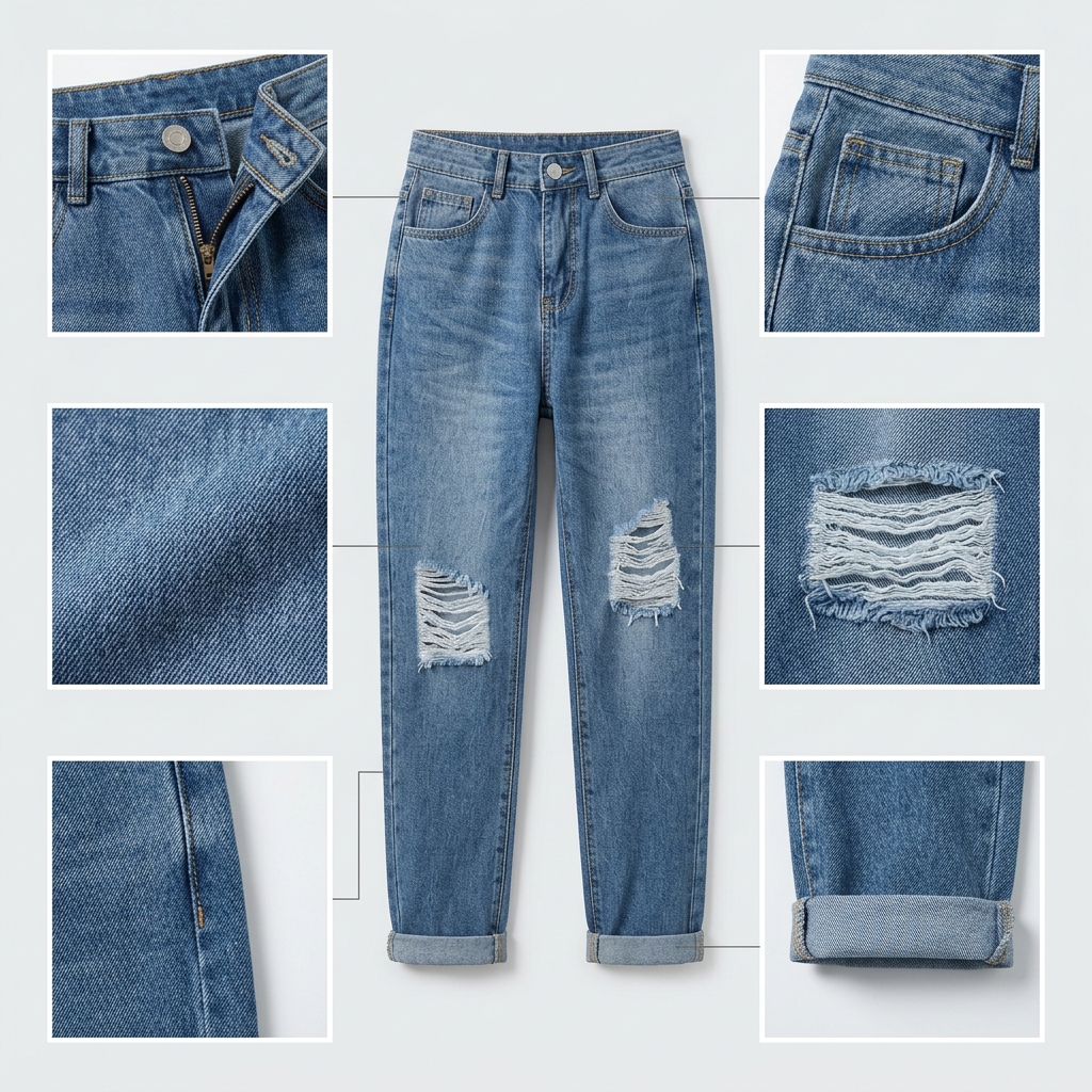 Quần jean baggy LOREN rách gối xanh B5594