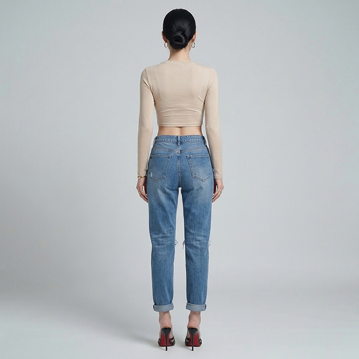 Quần jean baggy LOREN rách gối xanh B5594