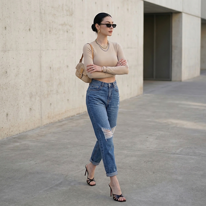 Quần jean baggy LOREN rách gối xanh B5594