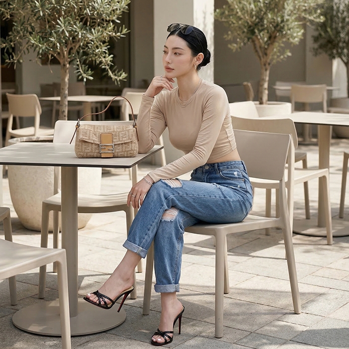 Quần jean baggy LOREN rách gối xanh B5594