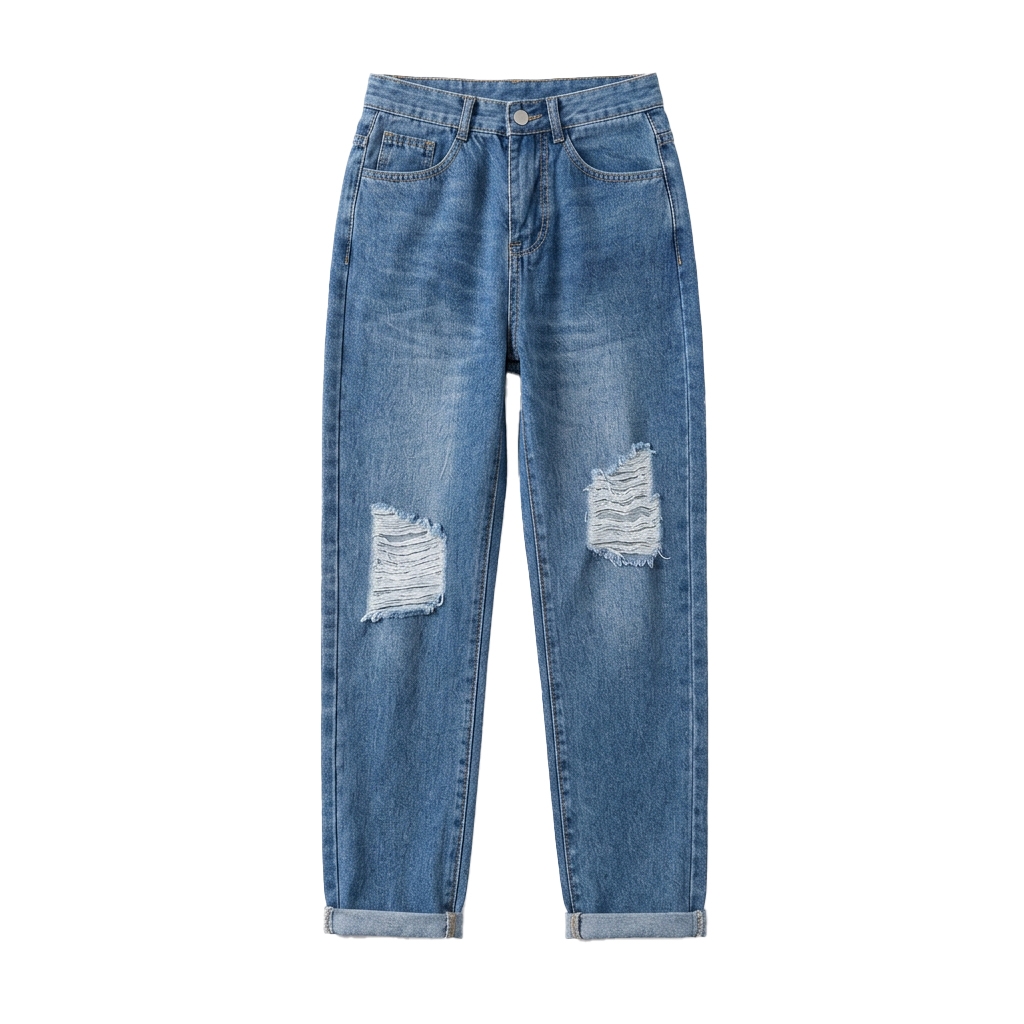 Quần jean baggy LOREN rách gối xanh B5594