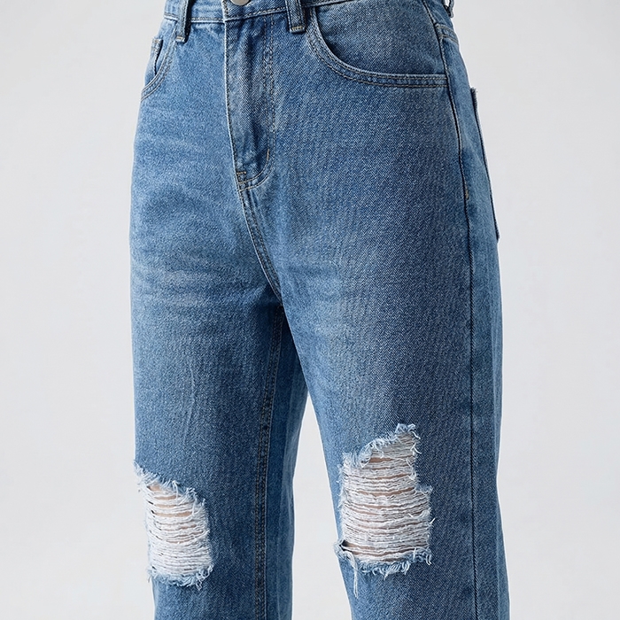 Quần jean baggy LOREN rách gối xanh B5594