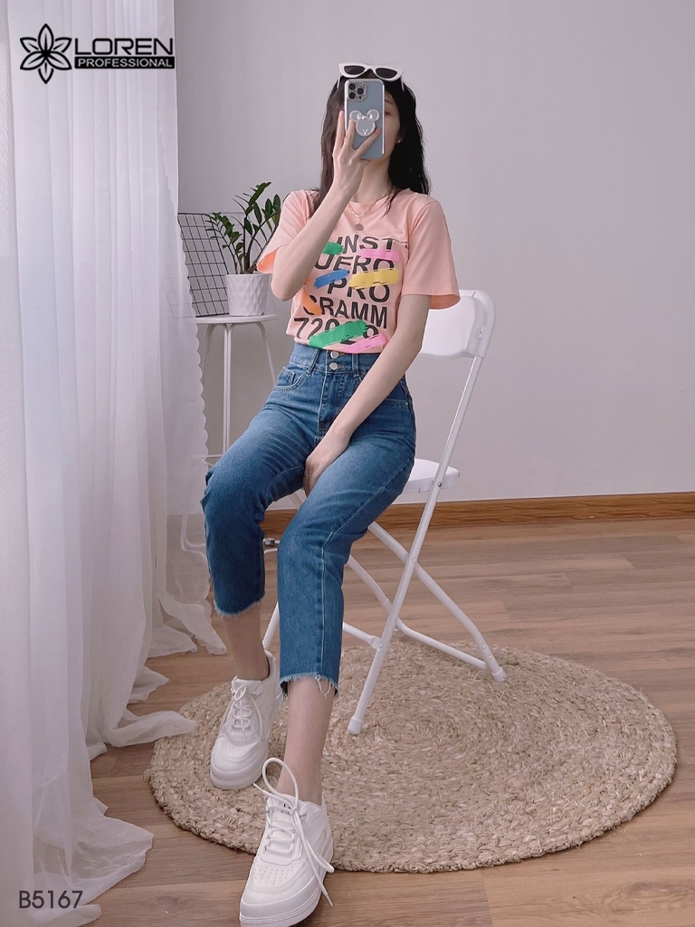 Quần jean baggy LOREN kiểu nút tua B5167