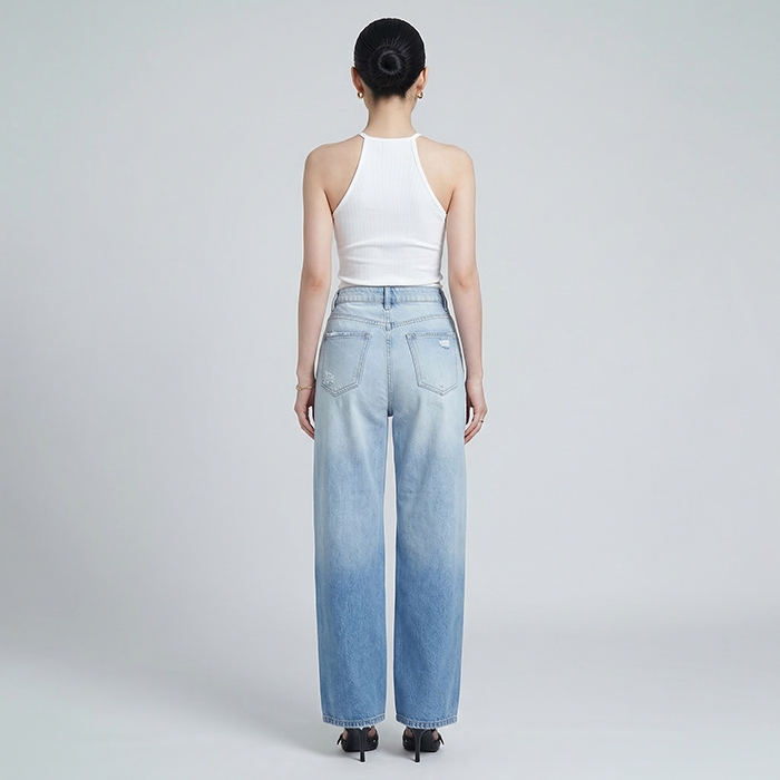 Quần jean nữ LOREN ống rộng wash B51062